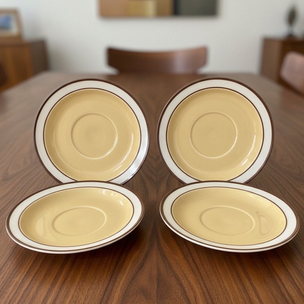 Sandalwood by Celebrity Saucers, Set of 4, Genuine Stoneware Japan, Mid-Century